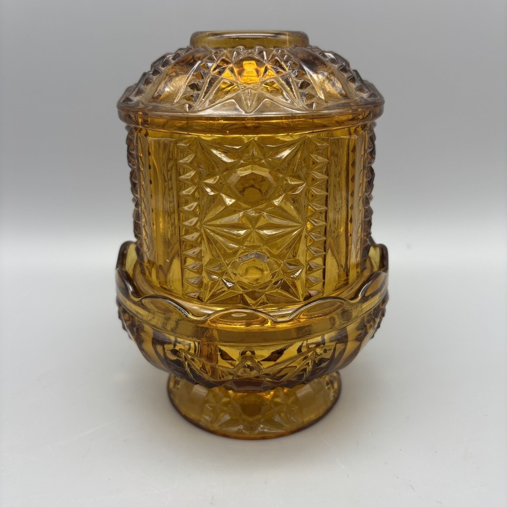 Vintage Indiana Glass Amber Stars and Bars Fairy Lamp 6.5" 1970's